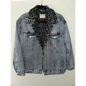 We The Free People Fur Lined Jean Jacket Size Oversized XS Womens Wild One EUC